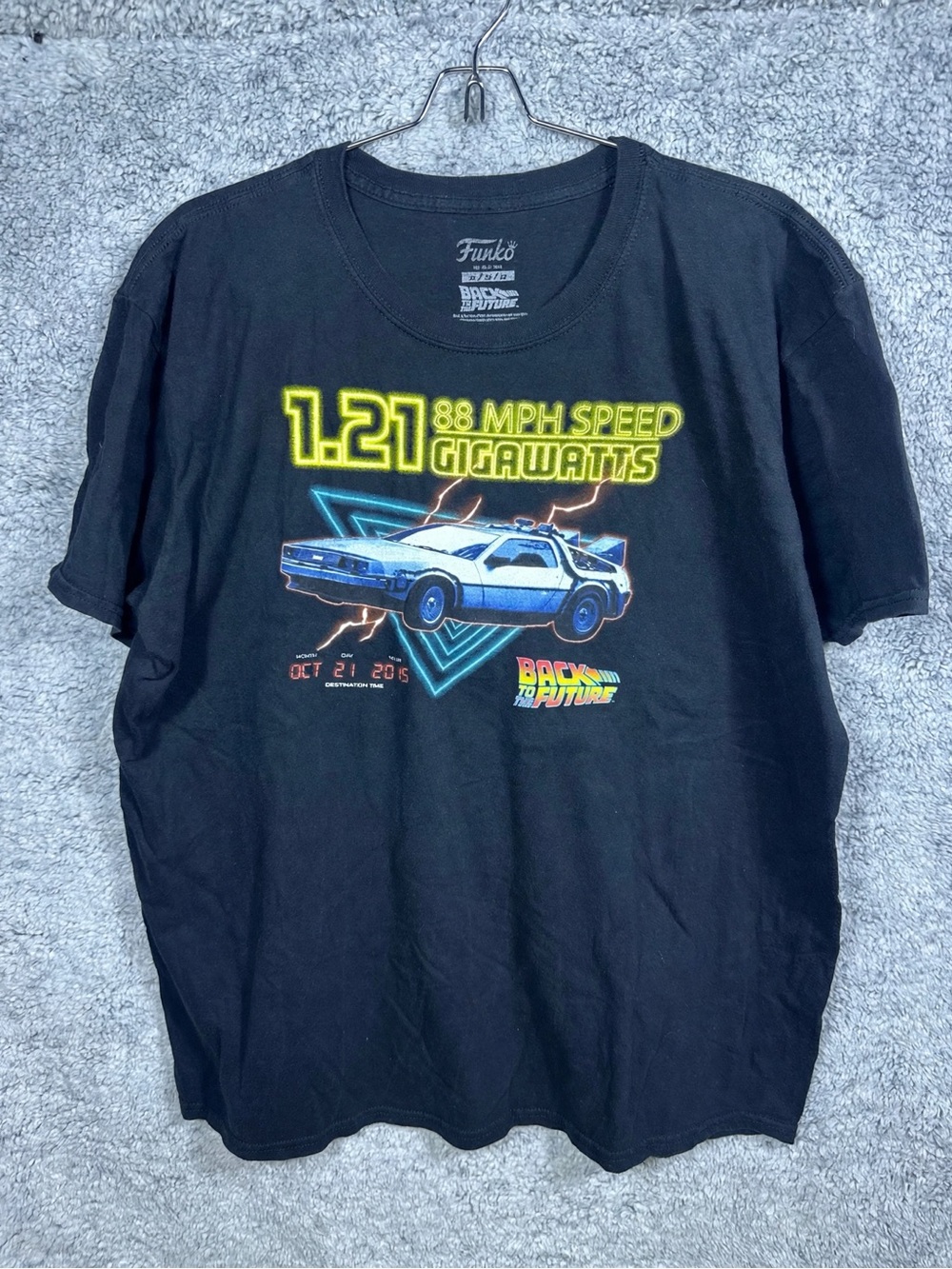 Funko Black Tee with Neon Back to the Future DeLorean Graphic